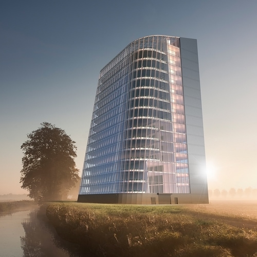 623b4322a3864d74799037f6_Plantagon_121119-08_bvin_600x600-p-500 En bild av en stor futuristisk byggnad i lantlig miljö