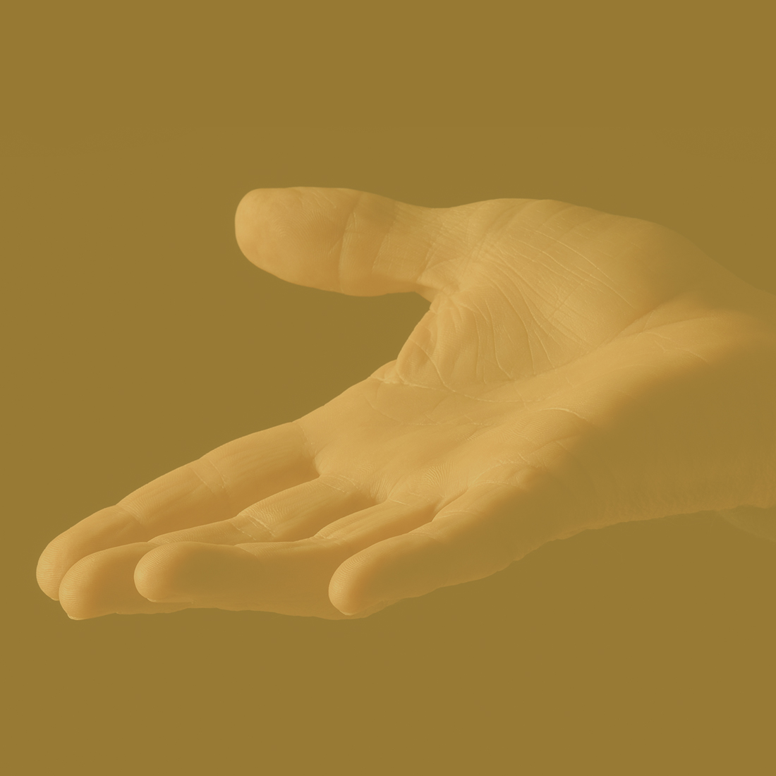 En gultonad bild av en utsträckt hand