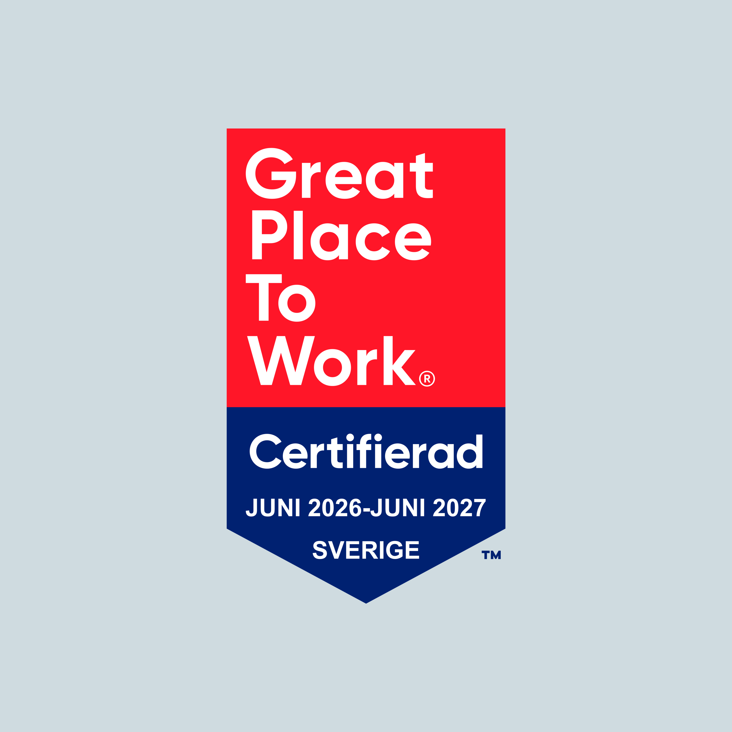 GPTW ljusblå Logotype för Great Place To Word certifierad juni 2026-2027